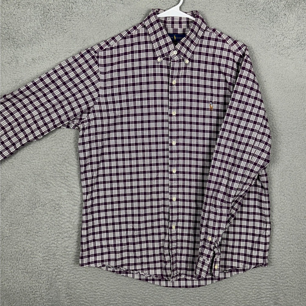 Polo Ralph Lauren Shirt Mens Large Classic Fit Purple Plaid Button-Up Flesh Pony